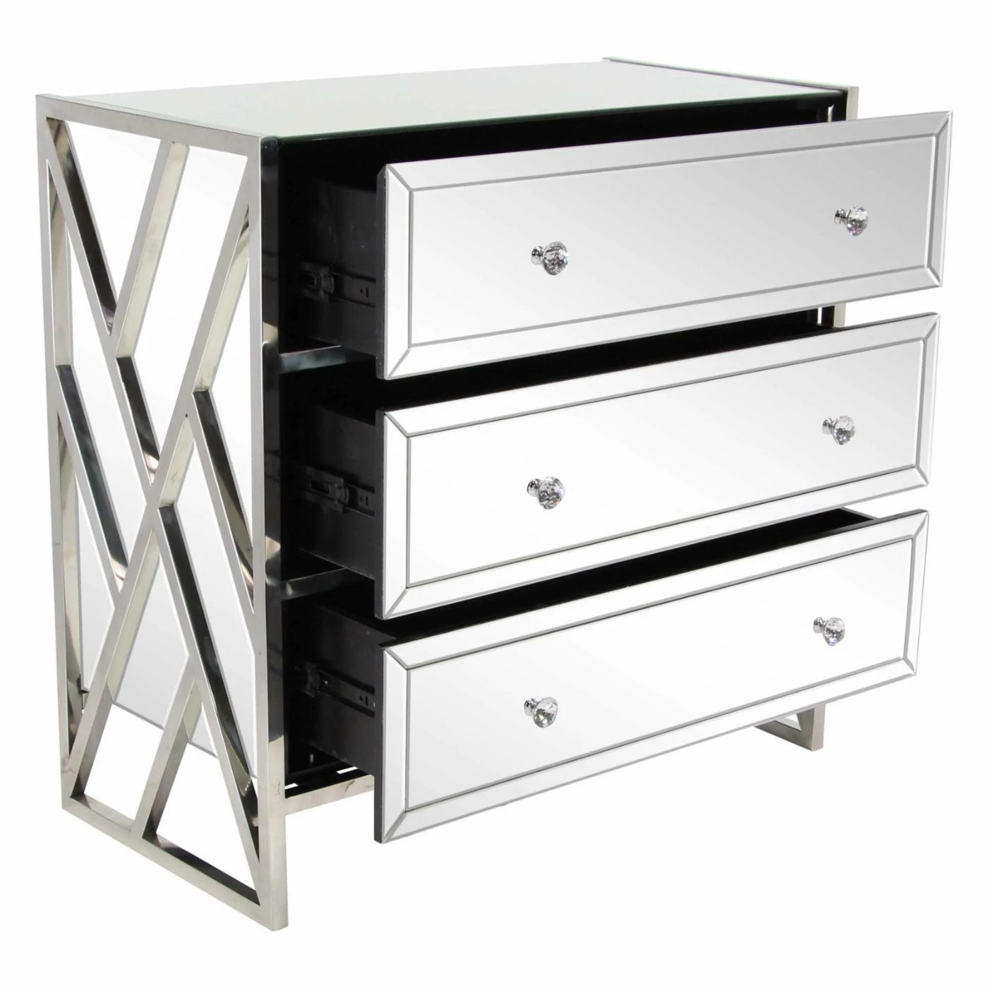 Flash Sale β Fully Assembled Accent Cabinets & Decorative Chests DecMode Modern Wood And Stainless Steel 3 Drawer Mirrored Decorative Chest π - Image 7