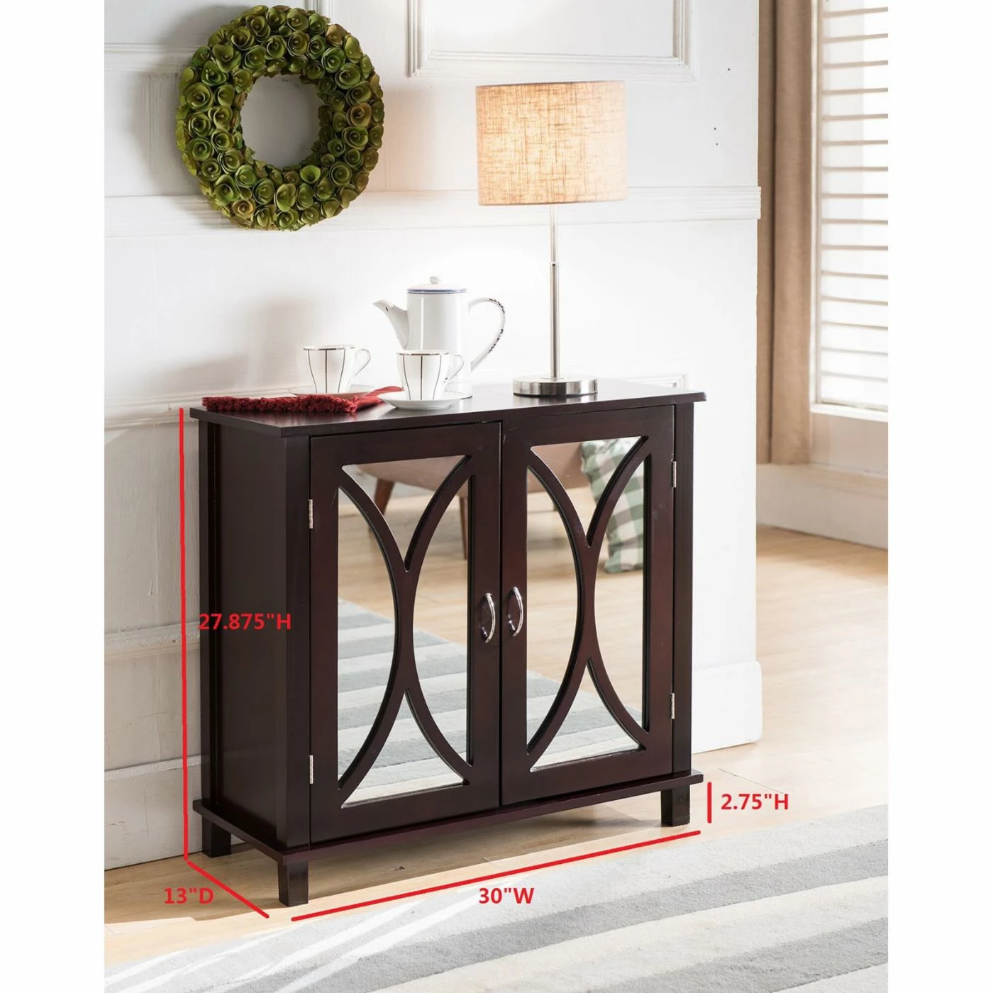 Deals โค๏ธ K&B Furniture Assembly Required Accent Cabinets & Decorative Chests K&B Furniture Espresso Wood 2 Door Mirrored Storage Cabinet ๐ - Image 2
