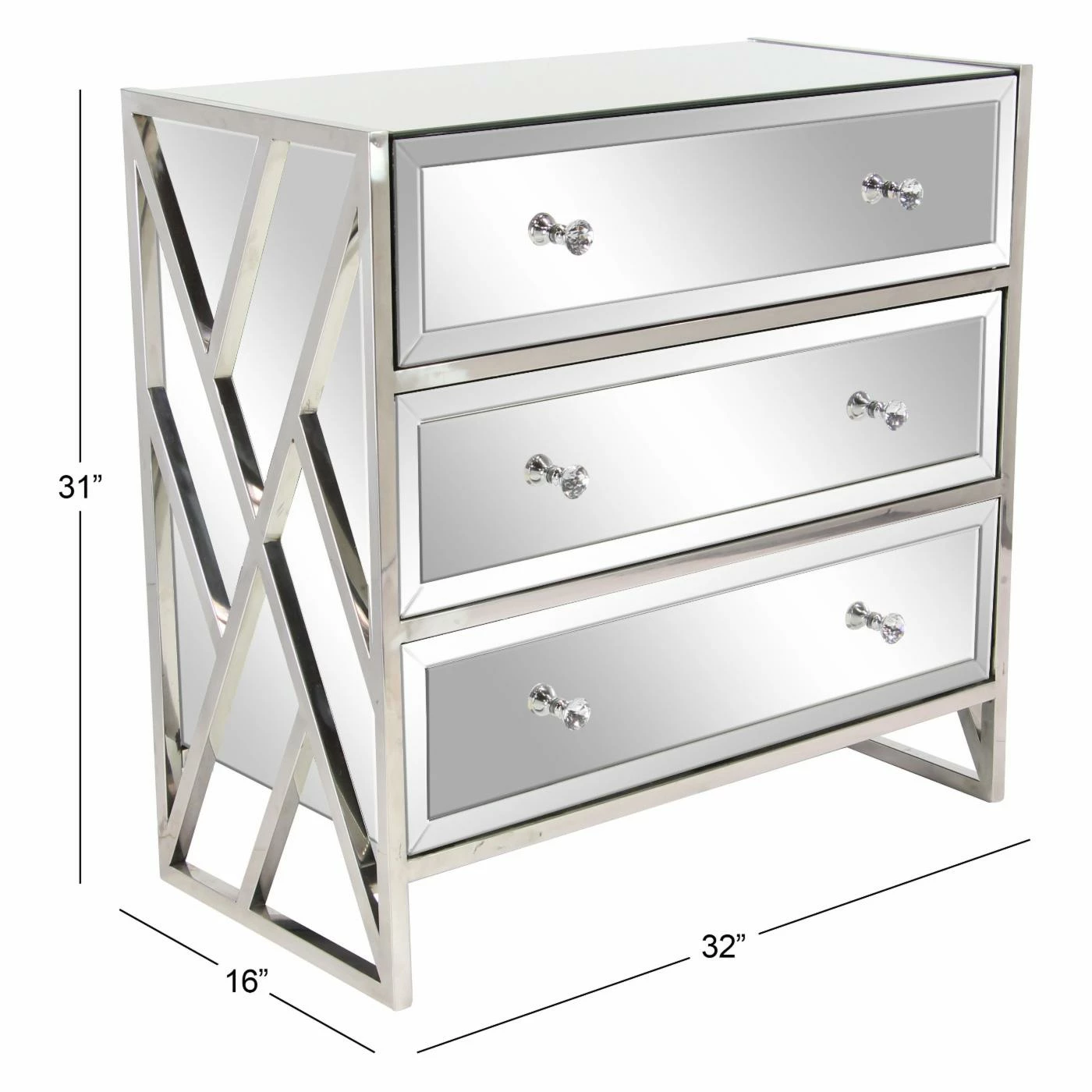 Flash Sale β Fully Assembled Accent Cabinets & Decorative Chests DecMode Modern Wood And Stainless Steel 3 Drawer Mirrored Decorative Chest π - Image 8