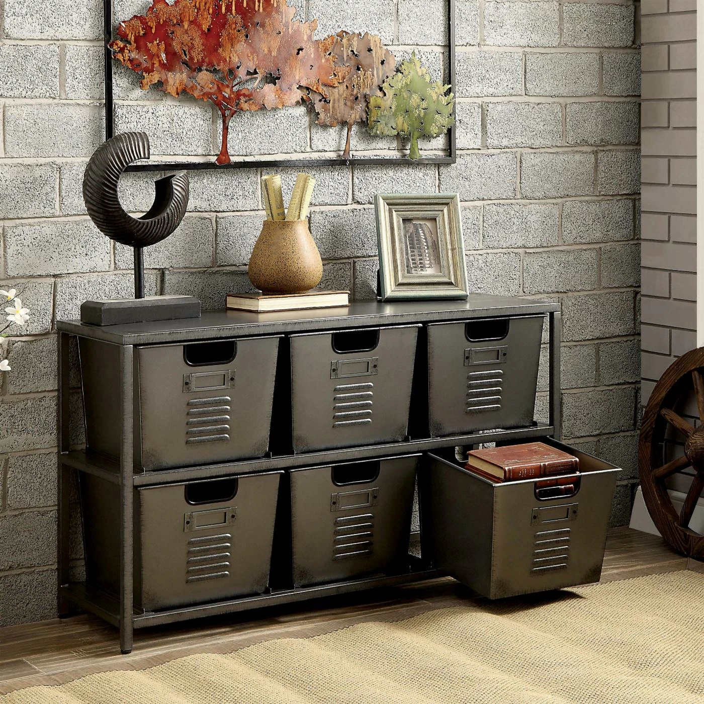 Best Sale 𧨠Assembly Required Accent Cabinets & Decorative Chests Furniture Of America Eldo Industrial Style 6 Bin Storage Case π€© - Image 3