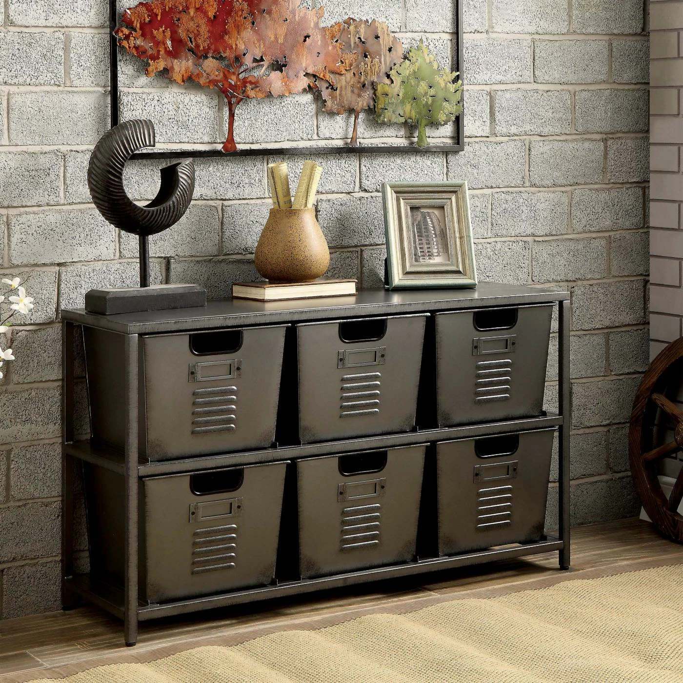 Best Sale 𧨠Assembly Required Accent Cabinets & Decorative Chests Furniture Of America Eldo Industrial Style 6 Bin Storage Case π€© - Image 2