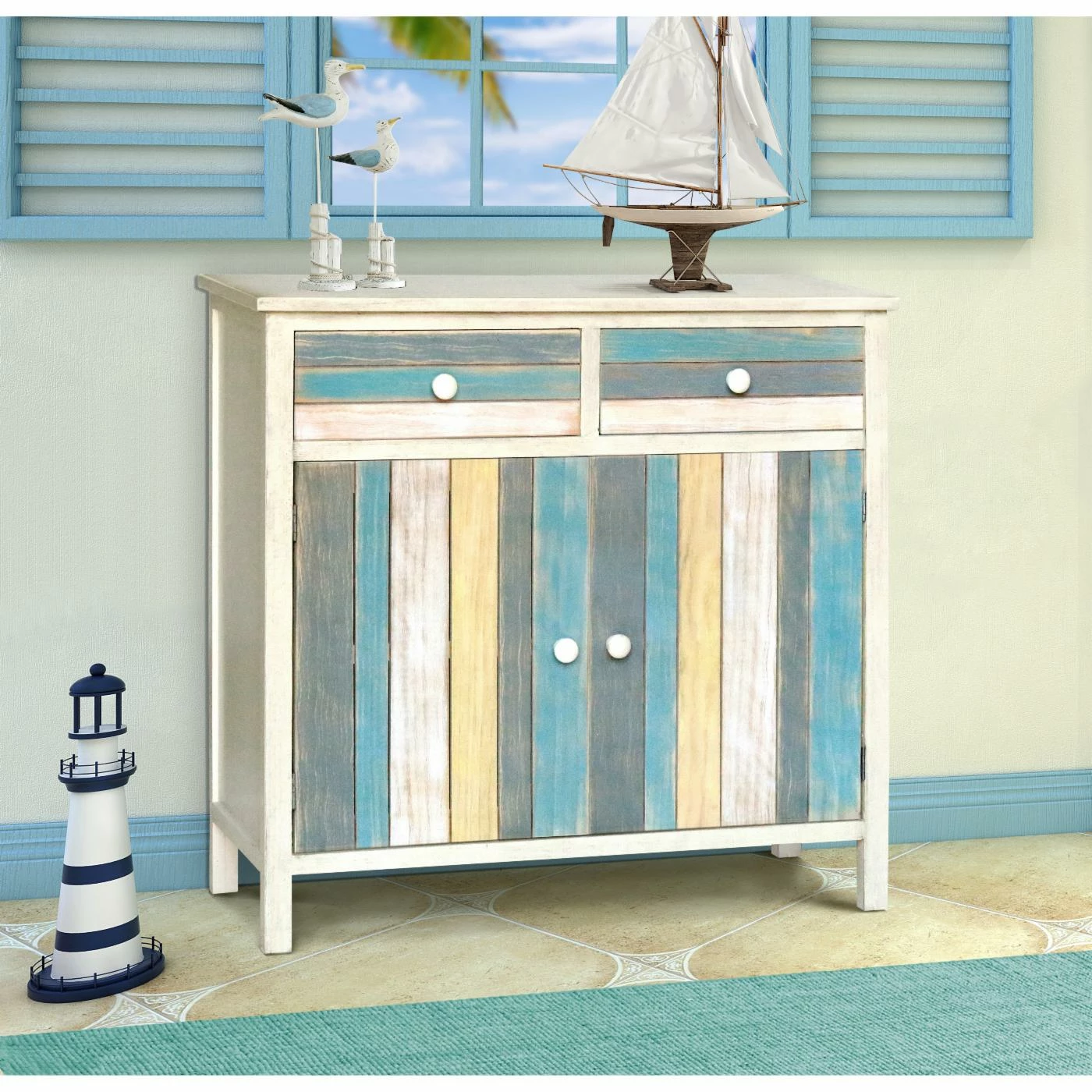 Best deal ⭐ Fully Assembled Accent Cabinets & Decorative Chests Gallerie Decor Seaside Two Door Cabinet With Two Drawers ❤️ - Image 2