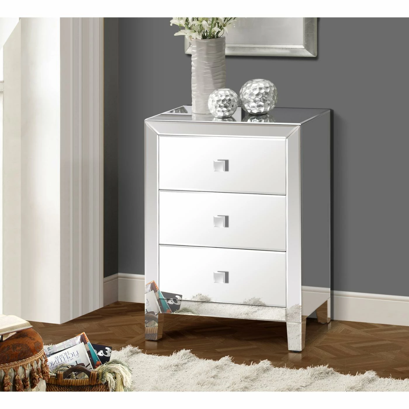 Promo 👏 Fully Assembled Accent Cabinets & Decorative Chests Gallerie Decor Reflections Mirrored 3 Drawer Cabinet 🛒 - Image 2