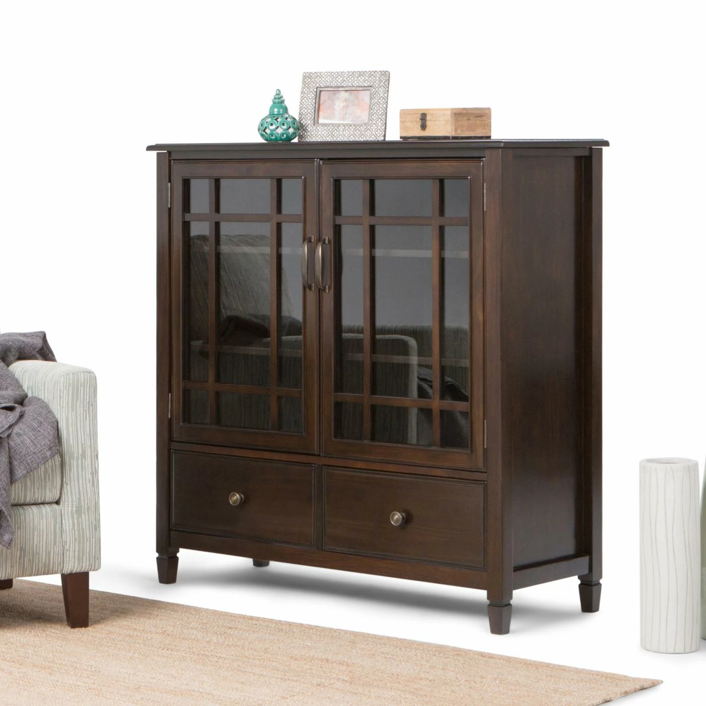 Buy π Brooklyn & Max Assembly Required Accent Cabinets & Decorative Chests Brooklyn + Max Somerset Pine Wood Glass Door Storage Cabinet With 2 Drawers π - Image 2