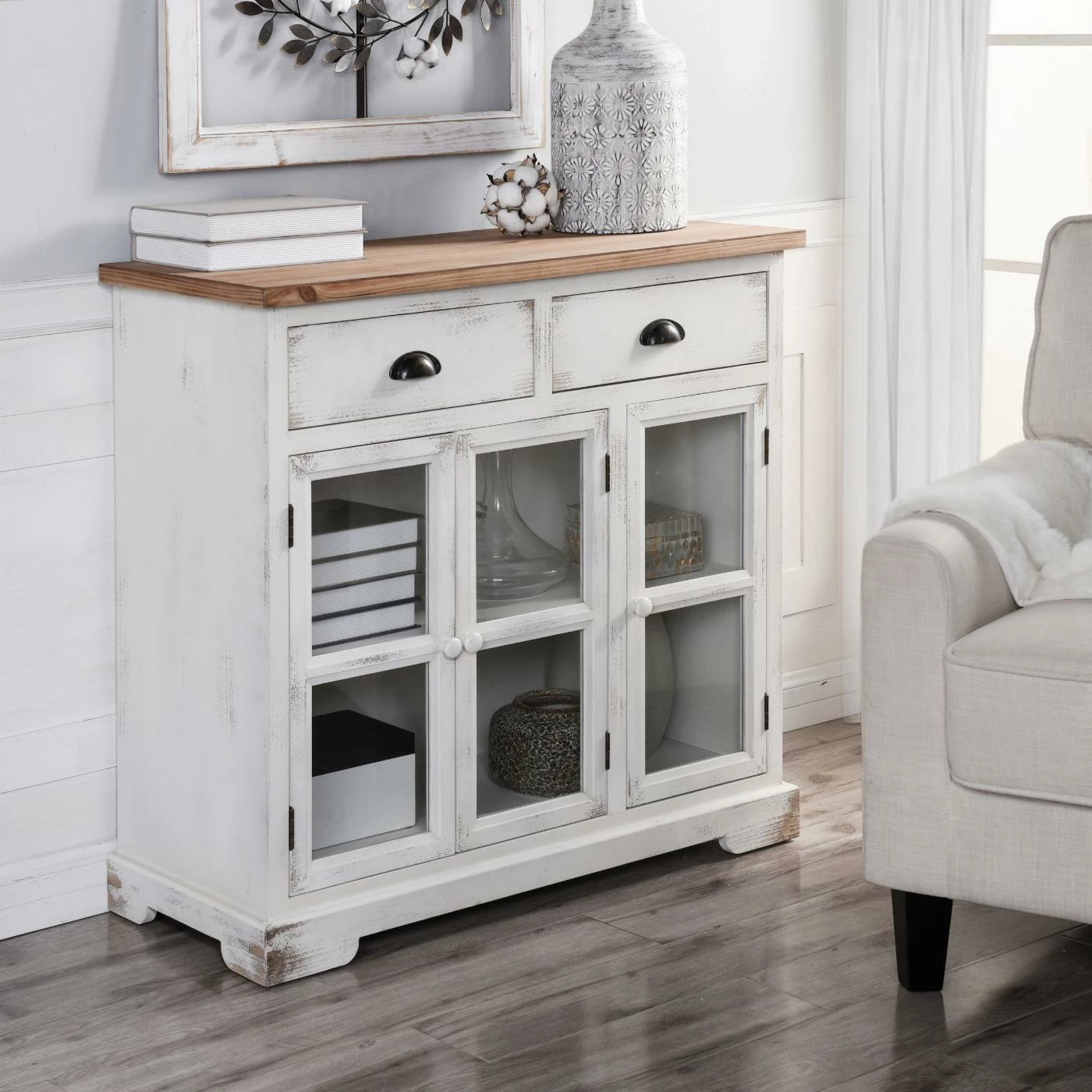 Buy π― Wood Accent Cabinets & Decorative Chests StyleCraft Shabby Chic 3 Door 2 Drawer Window Pane Accent Cabinet π₯° - Image 2