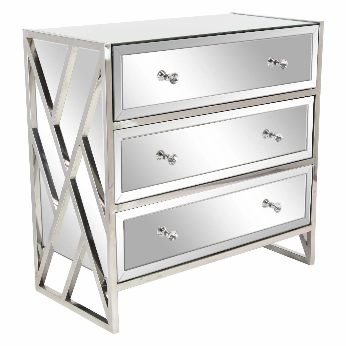 Flash Sale β Fully Assembled Accent Cabinets & Decorative Chests DecMode Modern Wood And Stainless Steel 3 Drawer Mirrored Decorative Chest π - Image 2
