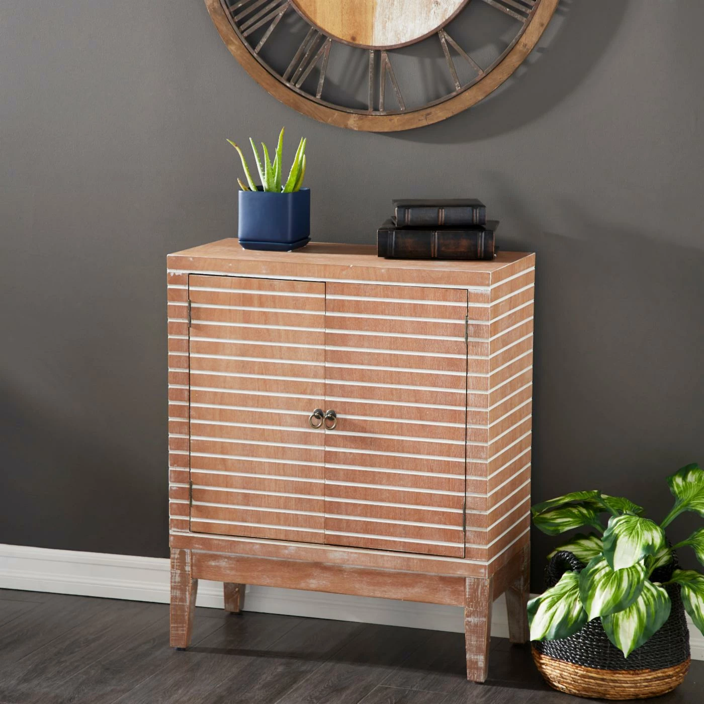Best Pirce ⭐ Assembly Required Accent Cabinets & Decorative Chests DecMode Striped Wood Decorative Chest ⭐ - Image 2