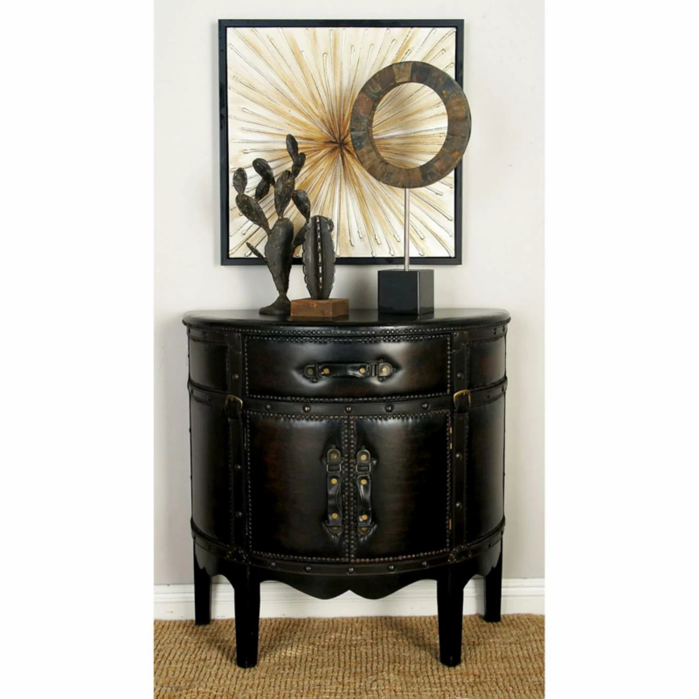 Outlet π Fully Assembled Accent Cabinets & Decorative Chests DecMode Wood And Faux Leather Cabinet π - Image 2