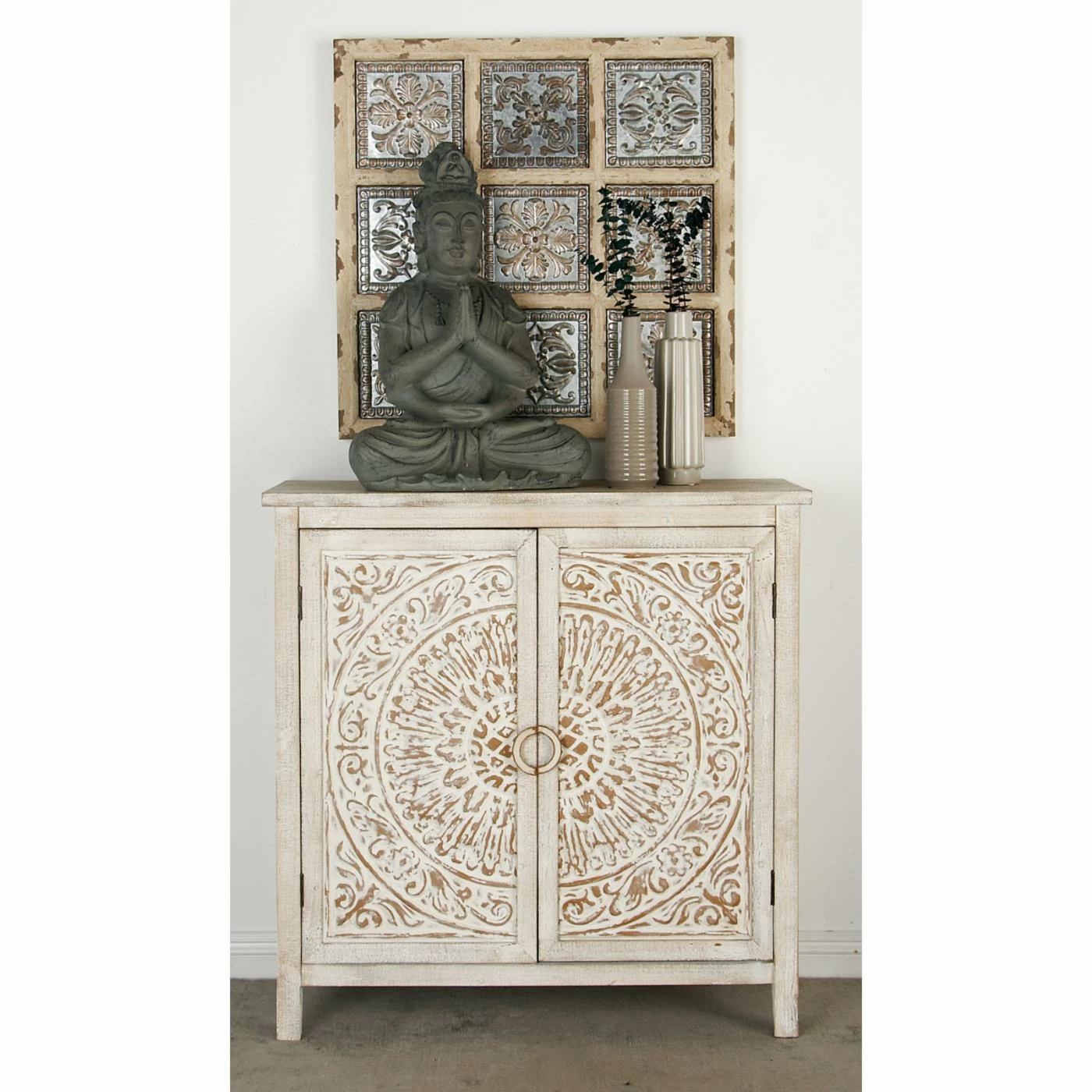 Coupon ๐ Fully Assembled Accent Cabinets & Decorative Chests DecMode Traditional Carved Design 2 Door Wooden Cabinet โ๏ธ - Image 2