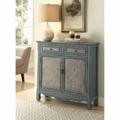 Hot Sale 🧨 Assembly Required Accent Cabinets & Decorative Chests Acme Furniture Winchell Antique Blue Console Table 😍