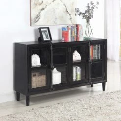 Budget ⭐ Assembly Required Accent Cabinets & Decorative Chests Benzara Traditional Wooden Accent Cabinet With Glass Doors 🎁