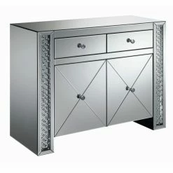 Hot Sale ๐ Assembly Required Accent Cabinets & Decorative Chests Coaster Furniture Silver Crystal Mirrored Geometric 2 Drawer Accent Cabinet โค๏ธ