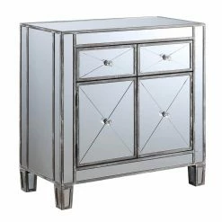 Buy 🛒 Fully Assembled Accent Cabinets & Decorative Chests Convenience Concepts Gold Coast Vineyard 2 Drawer Mirrored Cabinet ❤️