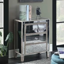 Budget 🛒 Assembly Required Accent Cabinets & Decorative Chests Convenience Concepts Gold Coast 3 Drawer Mirrored Decorative Chest 🤩