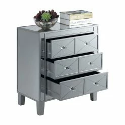 Hot Sale 😉 Assembly Required Accent Cabinets & Decorative Chests Convenience Concepts Gold Coast BettyB 3 Drawer Mirrored Accent Chest 👍