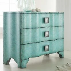 New 👏 Assembly Required Accent Cabinets & Decorative Chests Hooker Furniture 3-Drawer Turquoise Crackle Chest 👍
