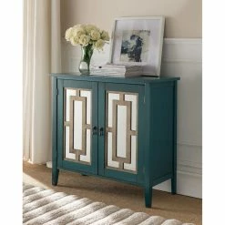 Buy 😀 K&B Furniture Assembly Required Accent Cabinets & Decorative Chests K&B Furniture Antique Blue Wood Double Door Storage Cabinet 🎉