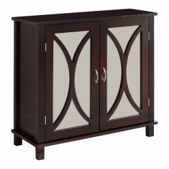 Deals ❤️ K&B Furniture Assembly Required Accent Cabinets & Decorative Chests K&B Furniture Espresso Wood 2 Door Mirrored Storage Cabinet 🌟