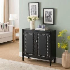 Best deal 💯 K&B Furniture Assembly Required Accent Cabinets & Decorative Chests K&B Furniture 32 In. Faux Leather Console Table/Chest With Doors 😀