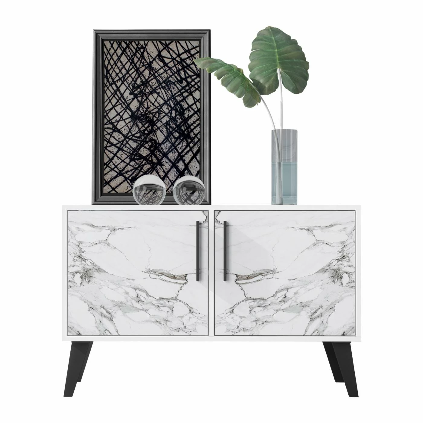 Coupon ๐ Assembly Required Accent Cabinets & Decorative Chests Manhattan Comfort Amsterdam Mid-Century/Modern Marbled 2 Door Accent Chest ๐