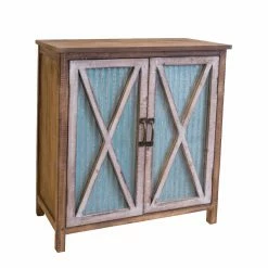 Cheap 👏 Fully Assembled Accent Cabinets & Decorative Chests OS Home And Office Furniture Rustic, Weathered, Metal Corrugated Two Door Storage Cabinet With Three Shelves ❤️