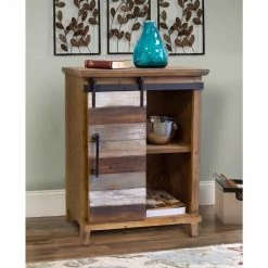 Best Pirce 🧨 Wood Accent Cabinets & Decorative Chests OS Home And Office Furniture Home Rustic Farm House, Antique Barn Door, Multi Color Wood Pantry With Four Drawers And Two Shelves 🤩