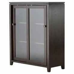 Top 10 ⭐ Brooklyn & Max Assembly Required Accent Cabinets & Decorative Chests Brooklyn + Max City Pine Wood Sliding Glass Door Storage Cabinet ✔️