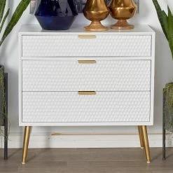 Wholesale โ๏ธ Fully Assembled Accent Cabinets & Decorative Chests DecMode Modern White 3 Drawer Wooden Chest โ