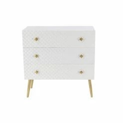 New 🤩 Fully Assembled Accent Cabinets & Decorative Chests DecMode Modern White Diamond-Patterned 3 Drawer Wooden Chest 🎁