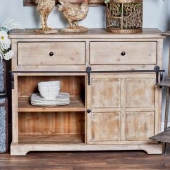 Discount 🥰 Fully Assembled Accent Cabinets & Decorative Chests DecMode Modern Whitewashed Wooden Rectangular Cabinet 🥰