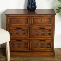Cheap ⌛ Fully Assembled Accent Cabinets & Decorative Chests DecMode Rustic 6 Drawer Rectangular Wooden Storage Side Cabinet 👍