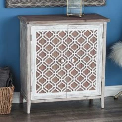 Coupon ⭐ Fully Assembled Accent Cabinets & Decorative Chests DecMode Lattice Overlay 2 Door Decorative Chest 👏