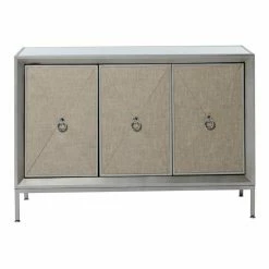Deals 🔥 Fully Assembled Accent Cabinets & Decorative Chests DecMode Metal Cabinet With Mirror Top & Linen-Covered Shelves 🤩