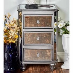 Hot Sale 🎁 Fully Assembled Accent Cabinets & Decorative Chests DecMode Modern 3 Drawer Wood And Mirror Side Chest ✔️