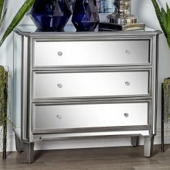 Outlet ⭐ Fully Assembled Accent Cabinets & Decorative Chests DecMode Modern 3 Drawer Wood And Mirror Side Cabinet 😀