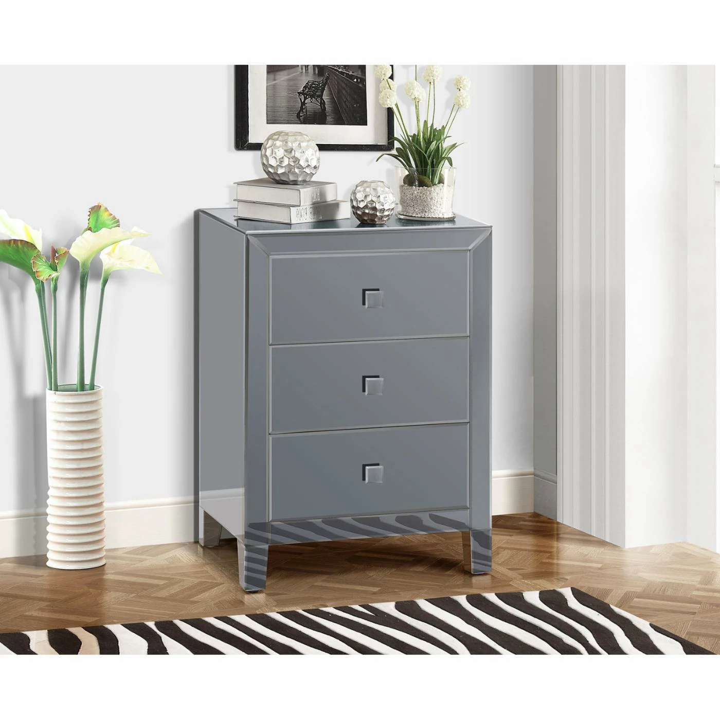 Promo 👏 Fully Assembled Accent Cabinets & Decorative Chests Gallerie Decor Reflections Mirrored 3 Drawer Cabinet 🛒 - Image 5