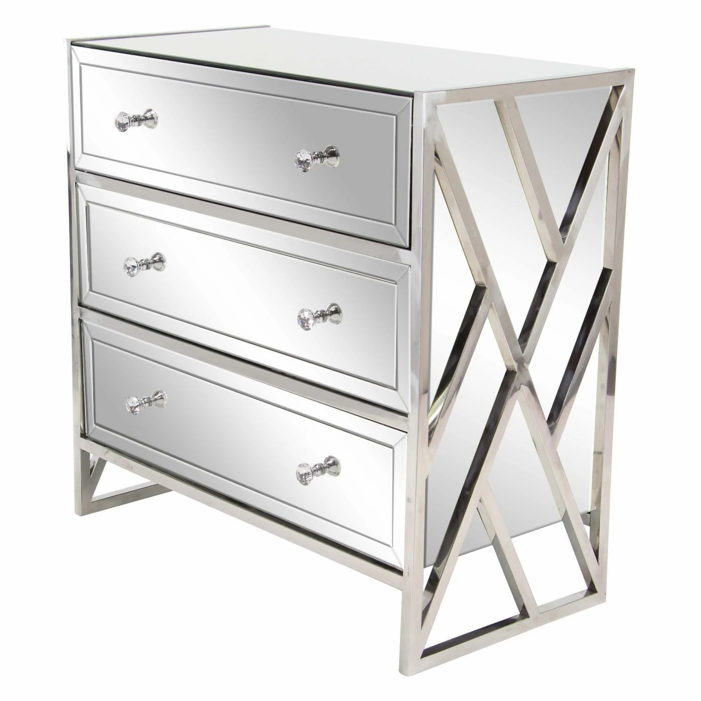Flash Sale β Fully Assembled Accent Cabinets & Decorative Chests DecMode Modern Wood And Stainless Steel 3 Drawer Mirrored Decorative Chest π - Image 5